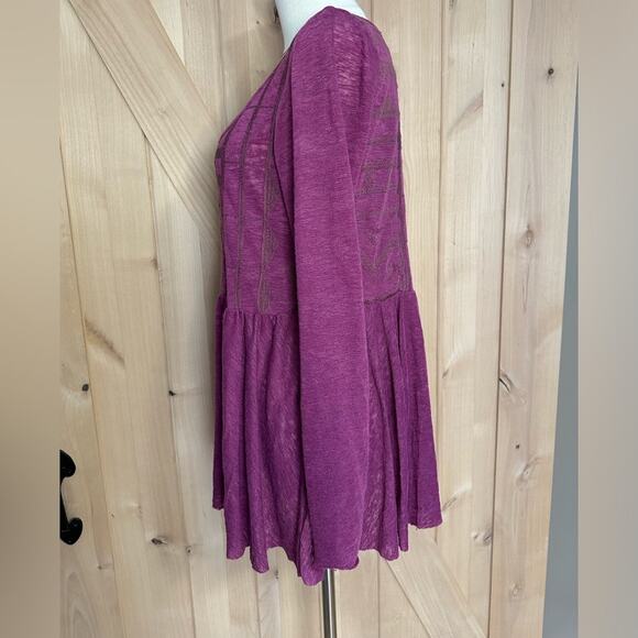 Free People | Justyna Babydoll Boho Long Sleeve Blouse in Raspberry Jam | Size M - Picture 4 of 12